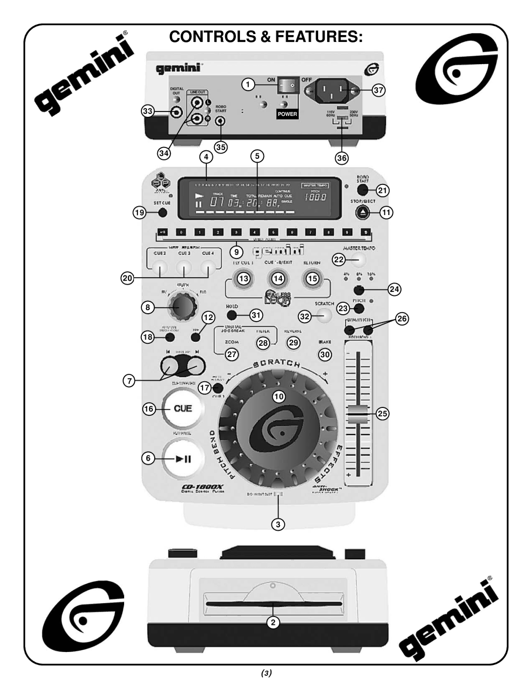 Gemini CD-1800X manual Controls & Features 