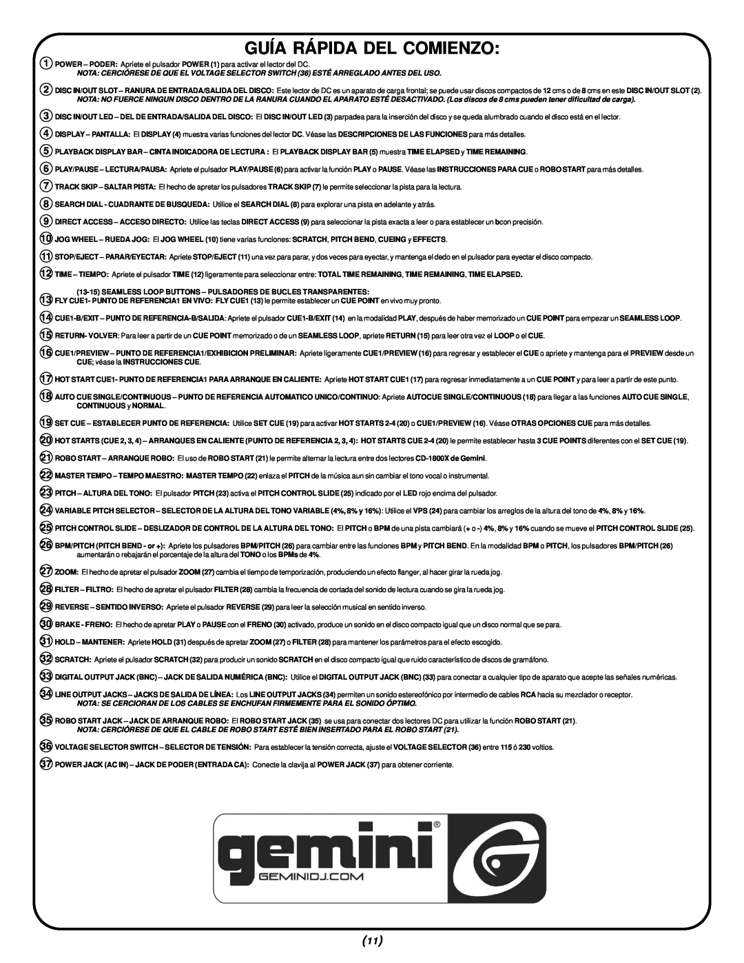 Gemini CD-1800X manual Guía Rápida Del Comienzo 