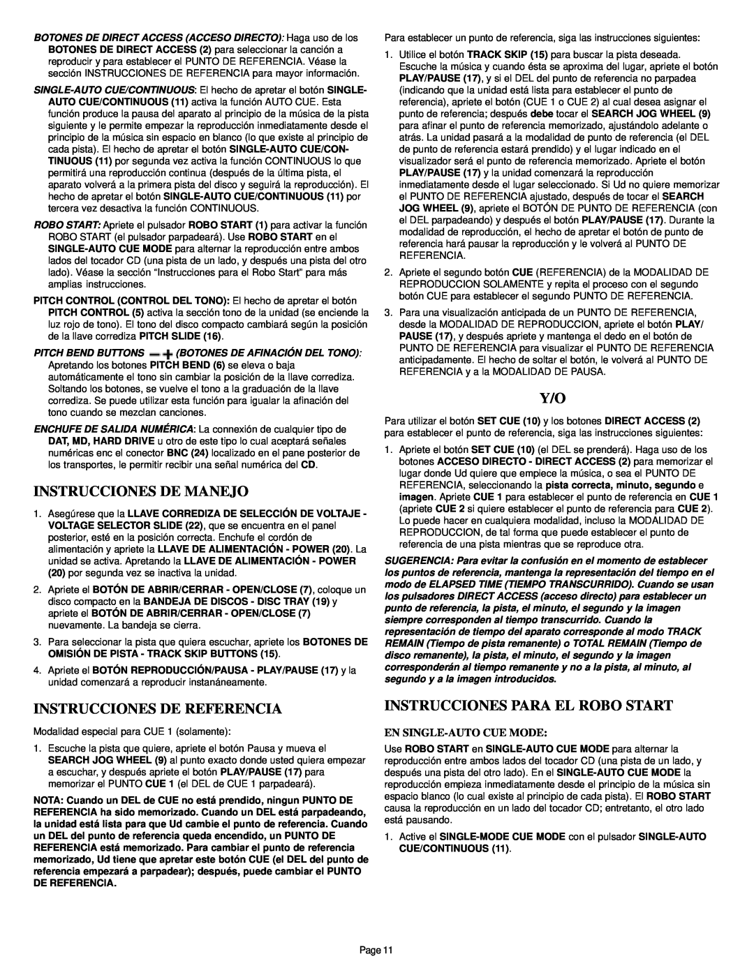 Gemini CD-340 manual Instrucciones De Manejo, Instrucciones De Referencia, Instrucciones Para El Robo Start 
