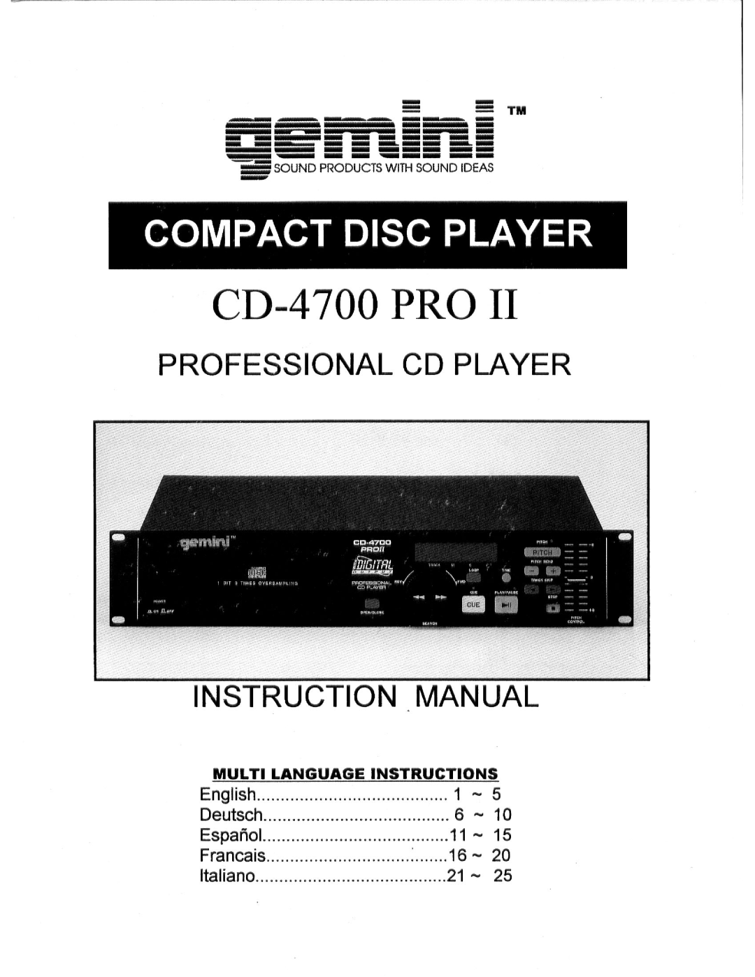 Gemini CD-4700 PRO II manual 