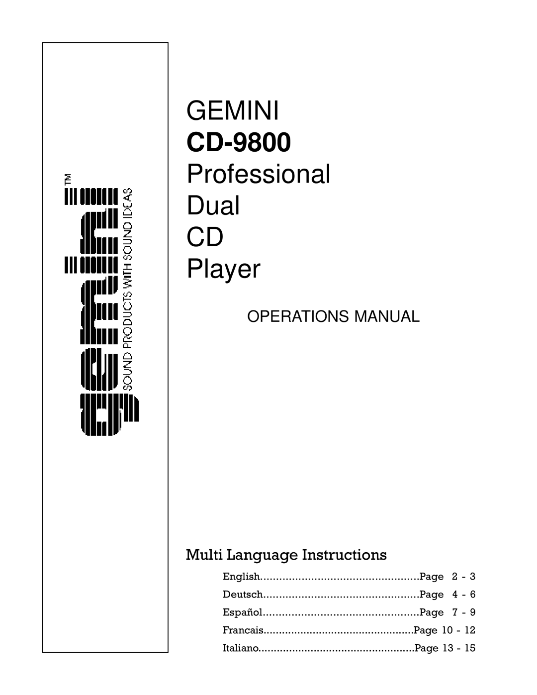 Gemini CD-9800 manual 