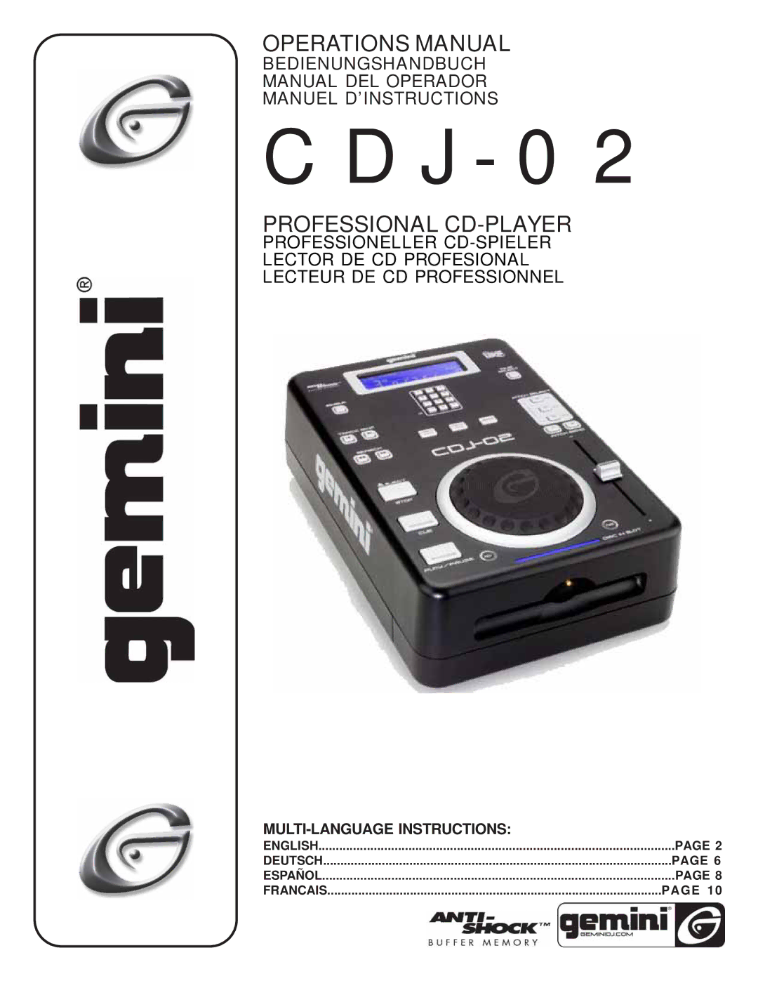 Gemini CDJ-02 manual MULTI-LANGUAGE Instructions 