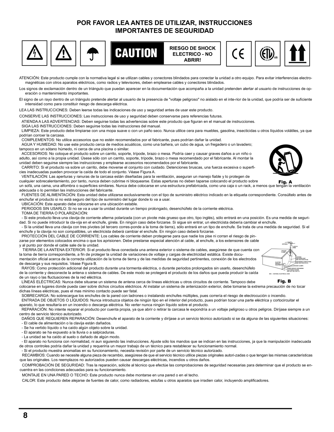 Gemini CDM-3200 manual Por Favor Lea, Importantes De Seguridad, De Utilizar, Instrucciones, Fig. A, Fig. B 