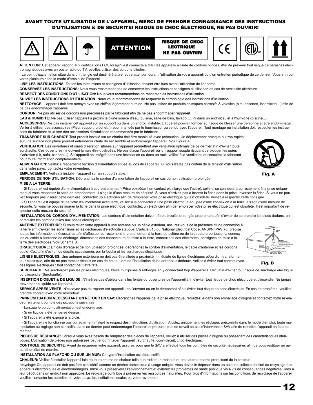 Gemini CDM-3600 manual Mise a LA Terre 