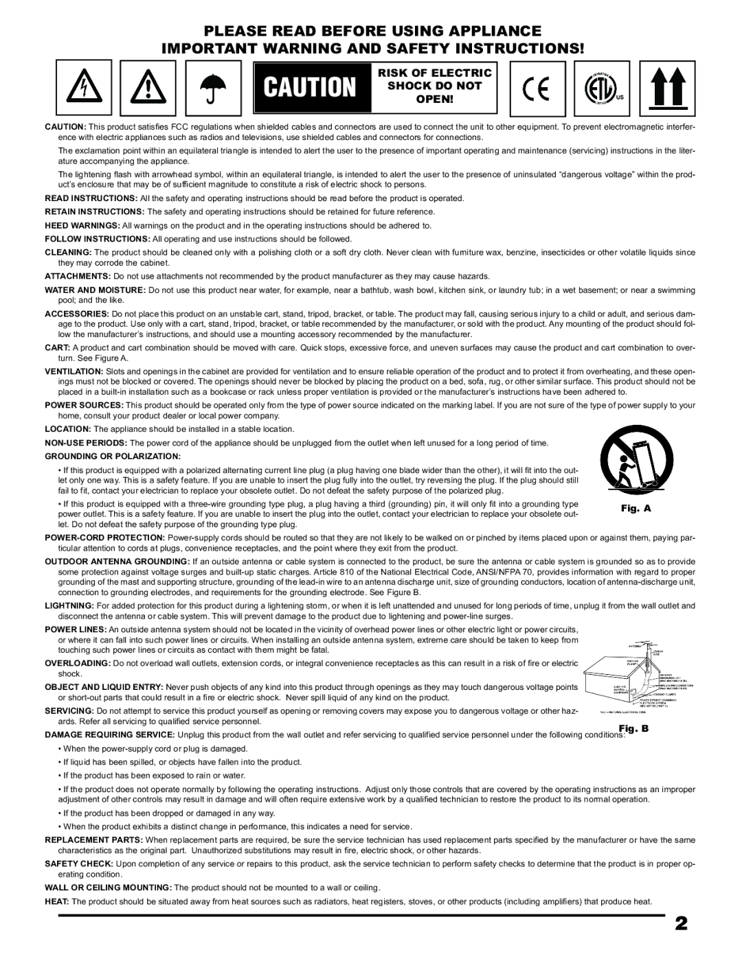 Gemini CDM-3600 manual Risk of Electric Open 