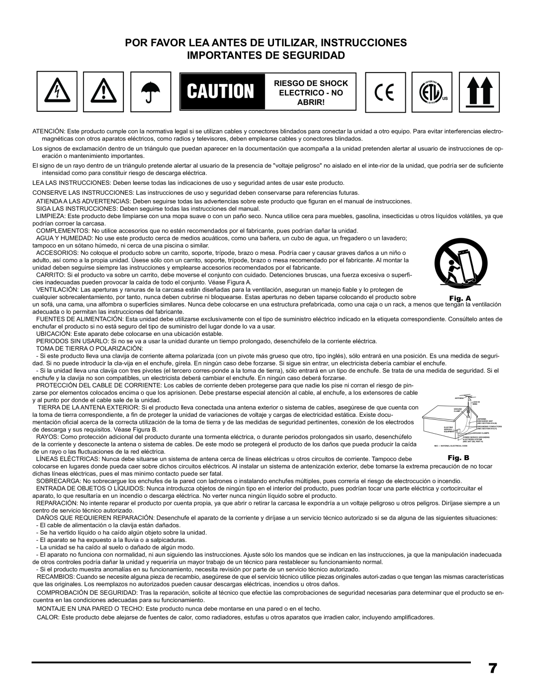 Gemini CDM-3600 manual Por Favorlea Antes De Utilizar, Instrucciones, Importantes De Seguridad, Fig. A, Fig. B 