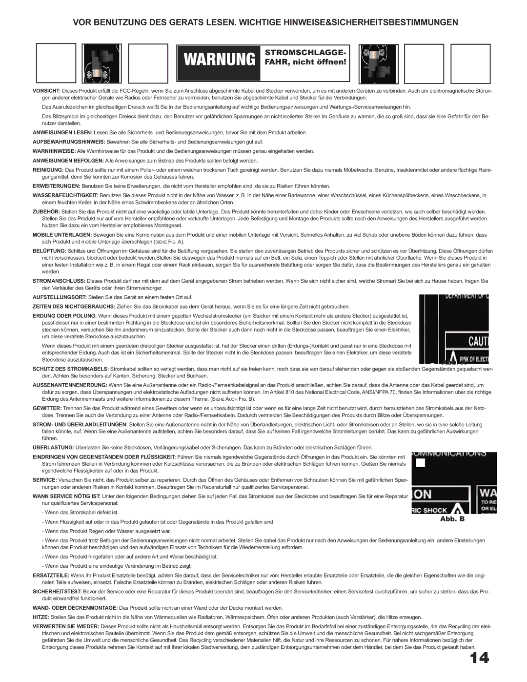 Gemini CDMP-2600 manual Stromschlagge 