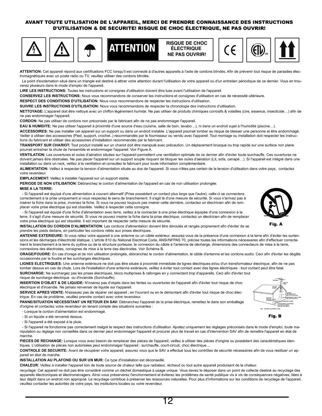 Gemini CDMP-6000 manual Mise a LA Terre 