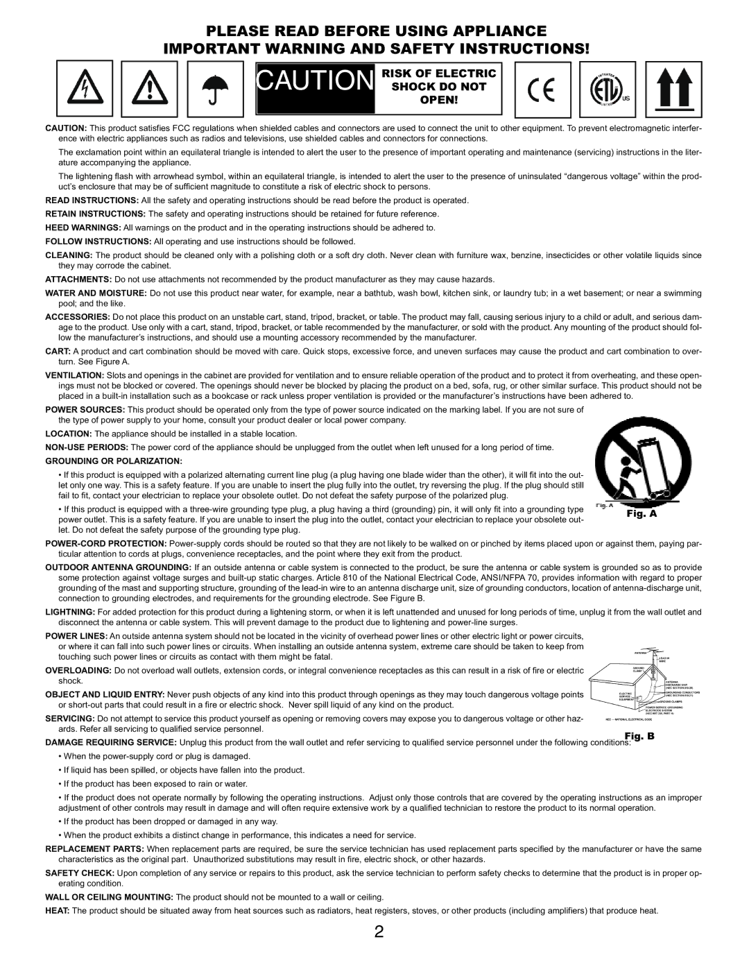 Gemini CDMP-6000 manual Risk of Electric Open 