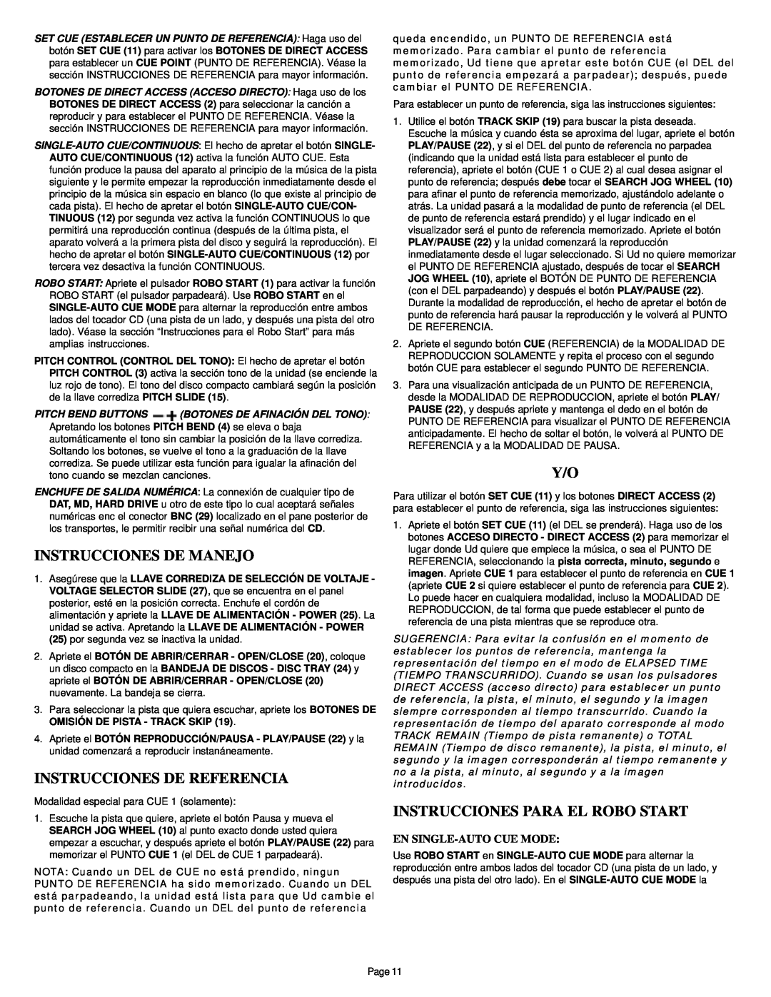 Gemini CDS-2000 manual Instrucciones De Manejo, Instrucciones De Referencia, Instrucciones Para El Robo Start 
