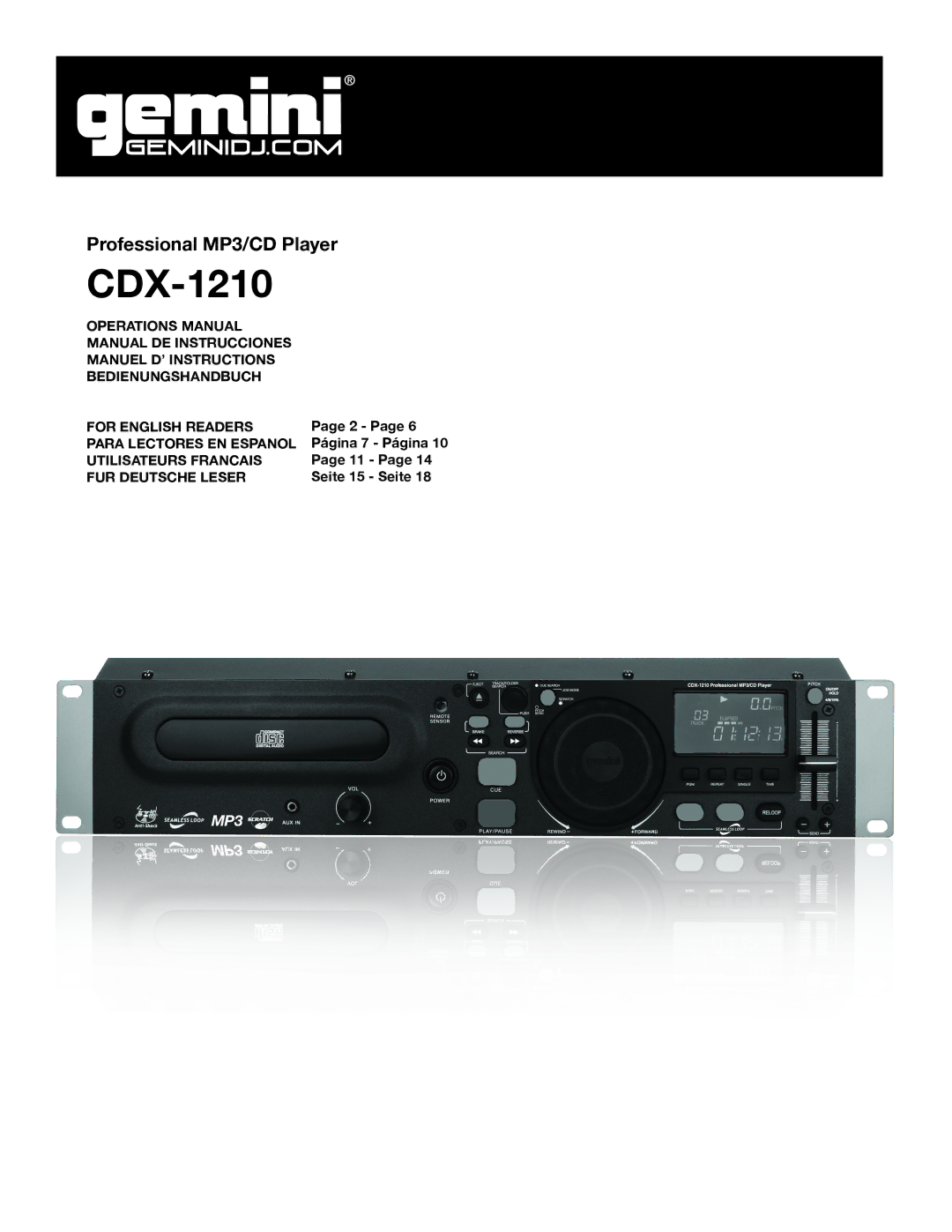 Gemini CDX-1210 manual 