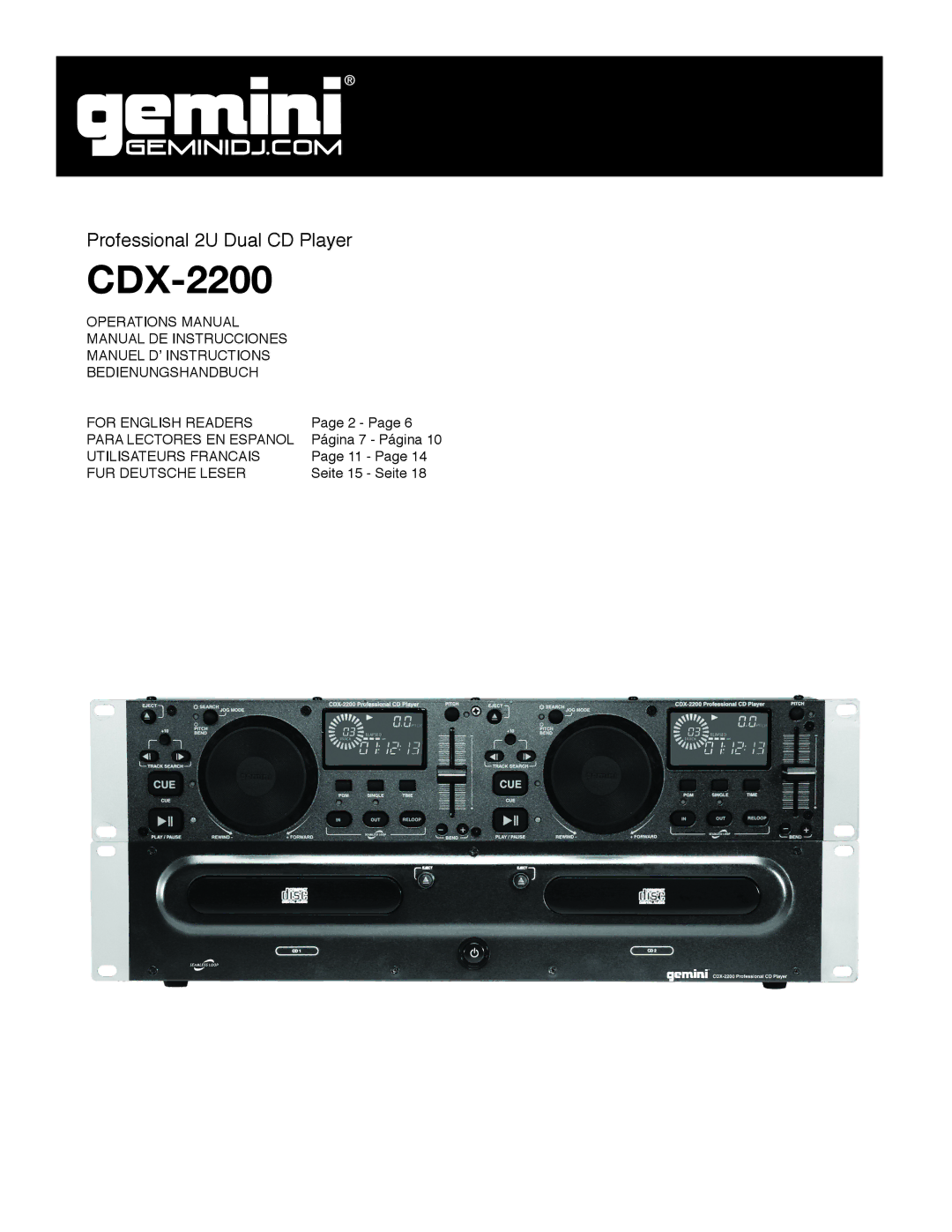 Gemini CDX-2200 manual Utilisateurs Francais FUR Deutsche Leser 