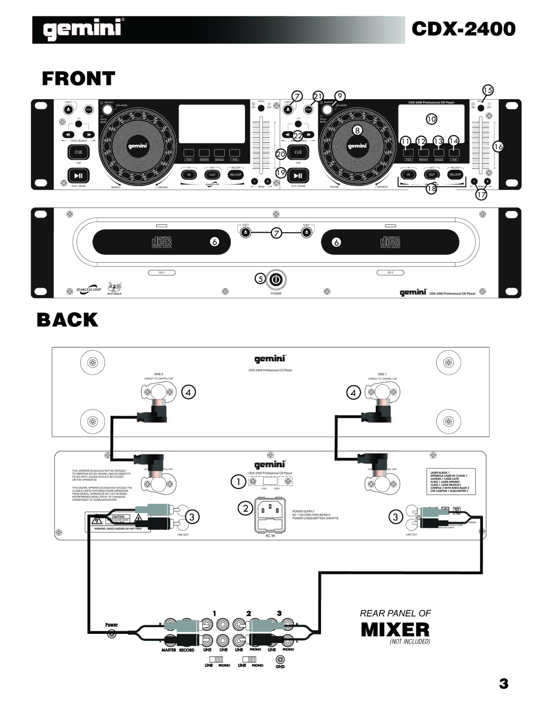 Gemini CDX 2400 manual Front 