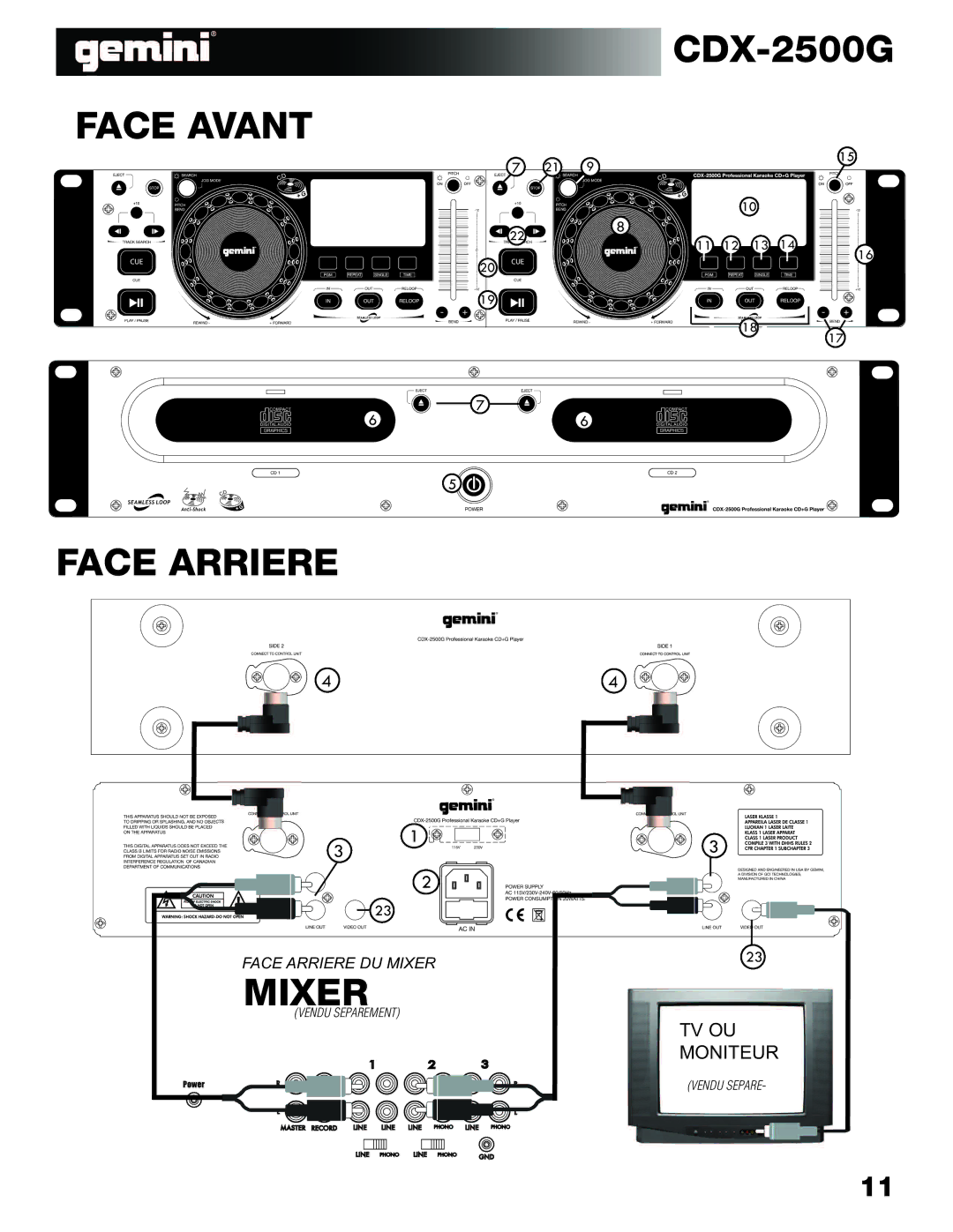 Gemini CDX-2500G manual Face Arriere 