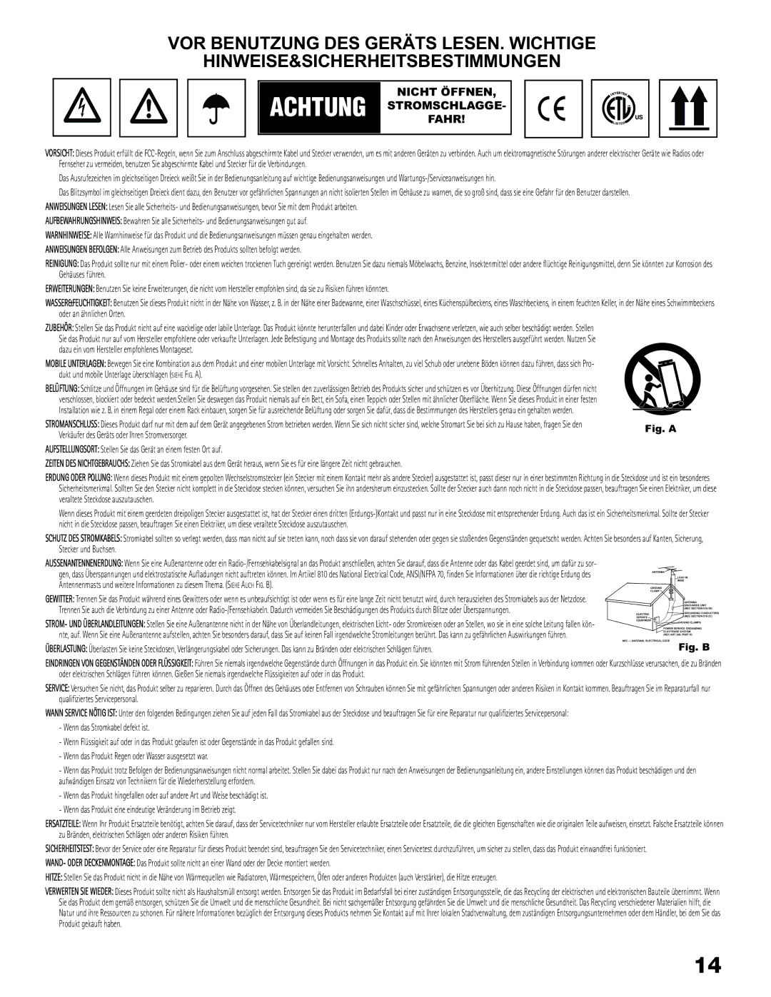 Gemini CDX-2500G manual Nicht Öffnen Achtung Stromschlagge Fahr 