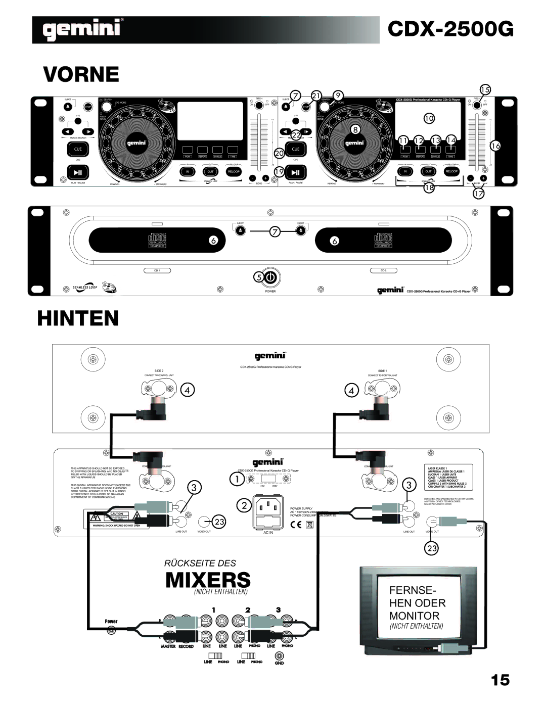 Gemini CDX-2500G manual Vorne Hinten 