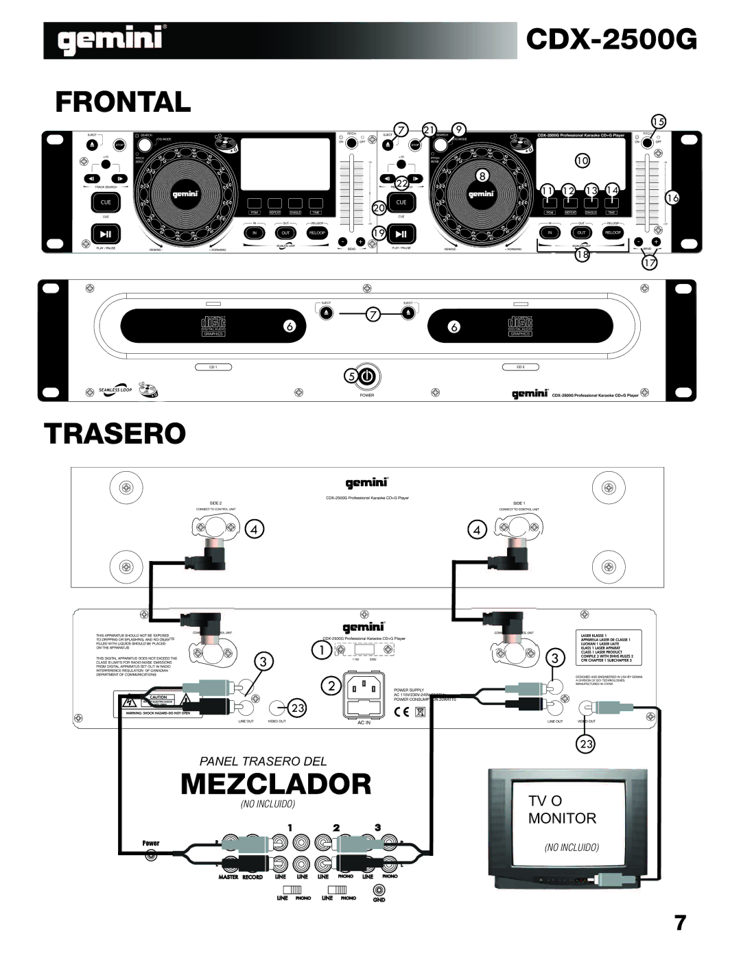 Gemini CDX-2500G manual Frontal 