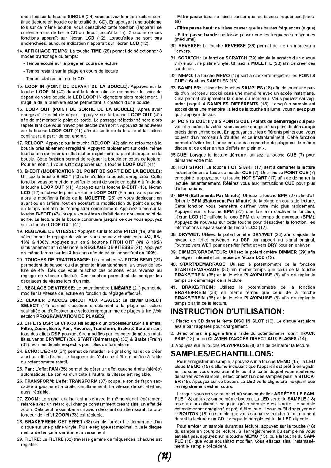Gemini CFX-30 manual Instruction Dutilisation, Samples/Echantillons 