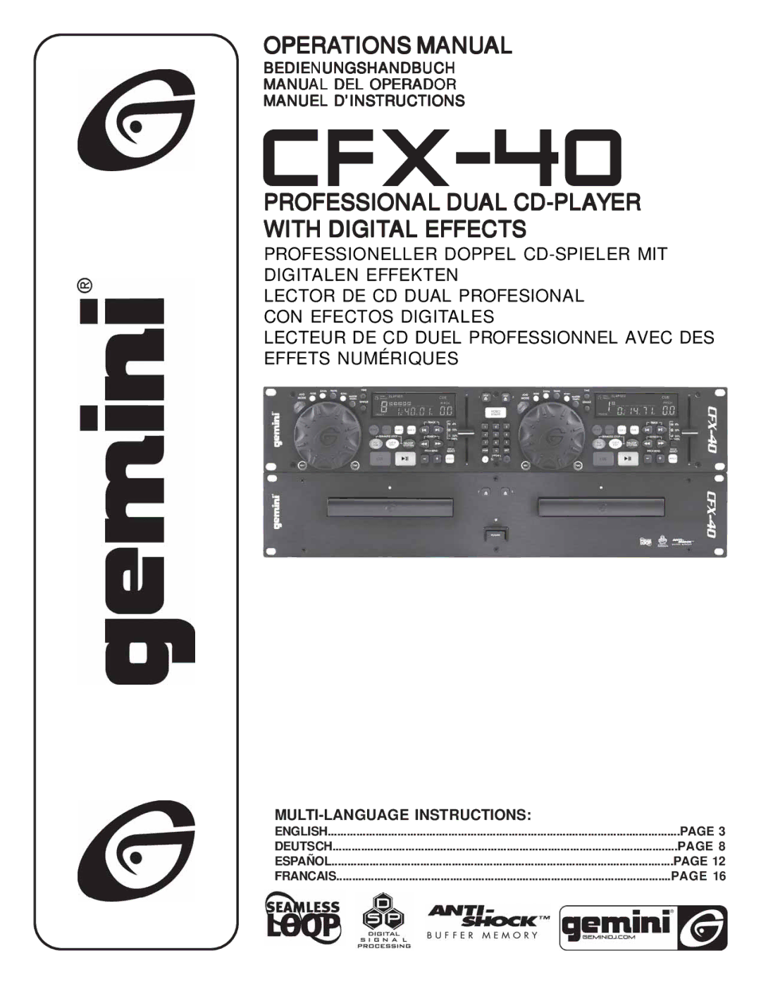 Gemini CFX-40 manual Bedienungshandbuch Manual DEL Operador Manuel D’INSTRUCTIONS, MULTI-LANGUAGE Instructions 