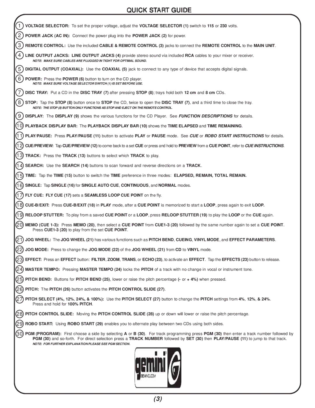 Gemini CFX-40 manual Quick Start Guide 