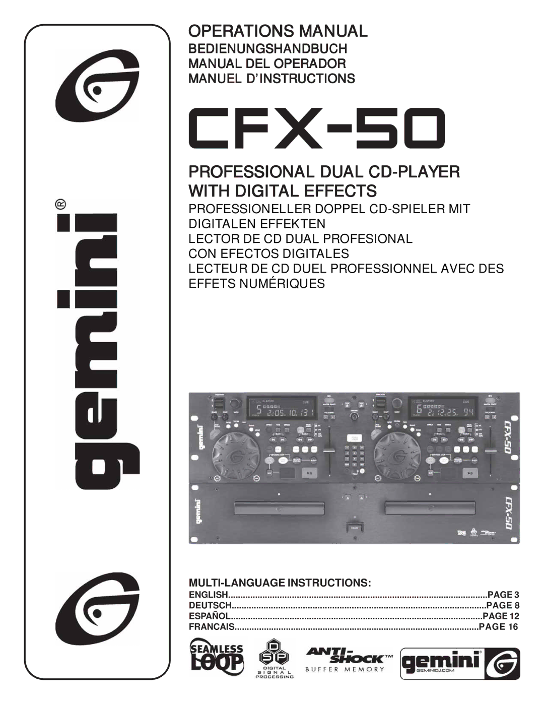 Gemini CFX-50 manual Bedienungshandbuch Manual DEL Operador Manuel D’INSTRUCTIONS, MULTI-LANGUAGE Instructions 