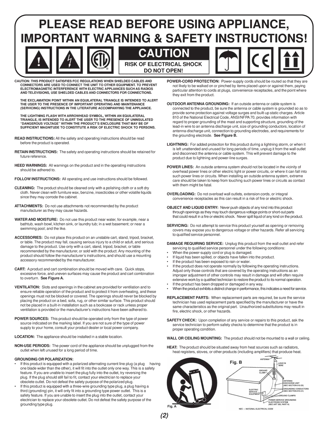 Gemini CFX-50 manual Risk of Electrical Shock Do not Open, Grounding or Polarization 