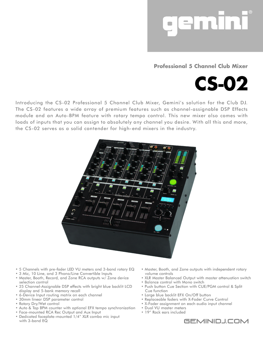 Gemini CS-02 manual Geminidj.com 