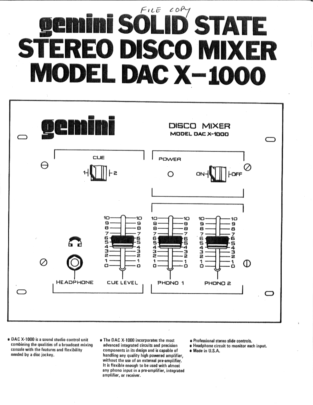 Gemini DAC X-1000 manual 