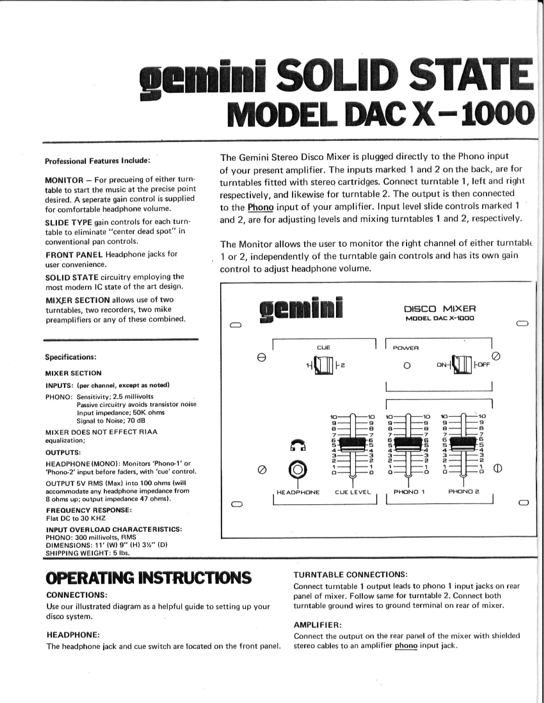 Gemini DAC X-1000 manual 