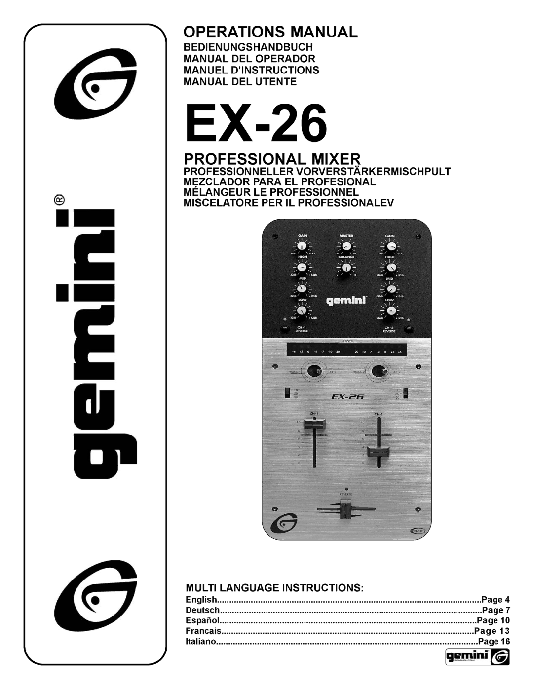 Gemini EX-26 manual 