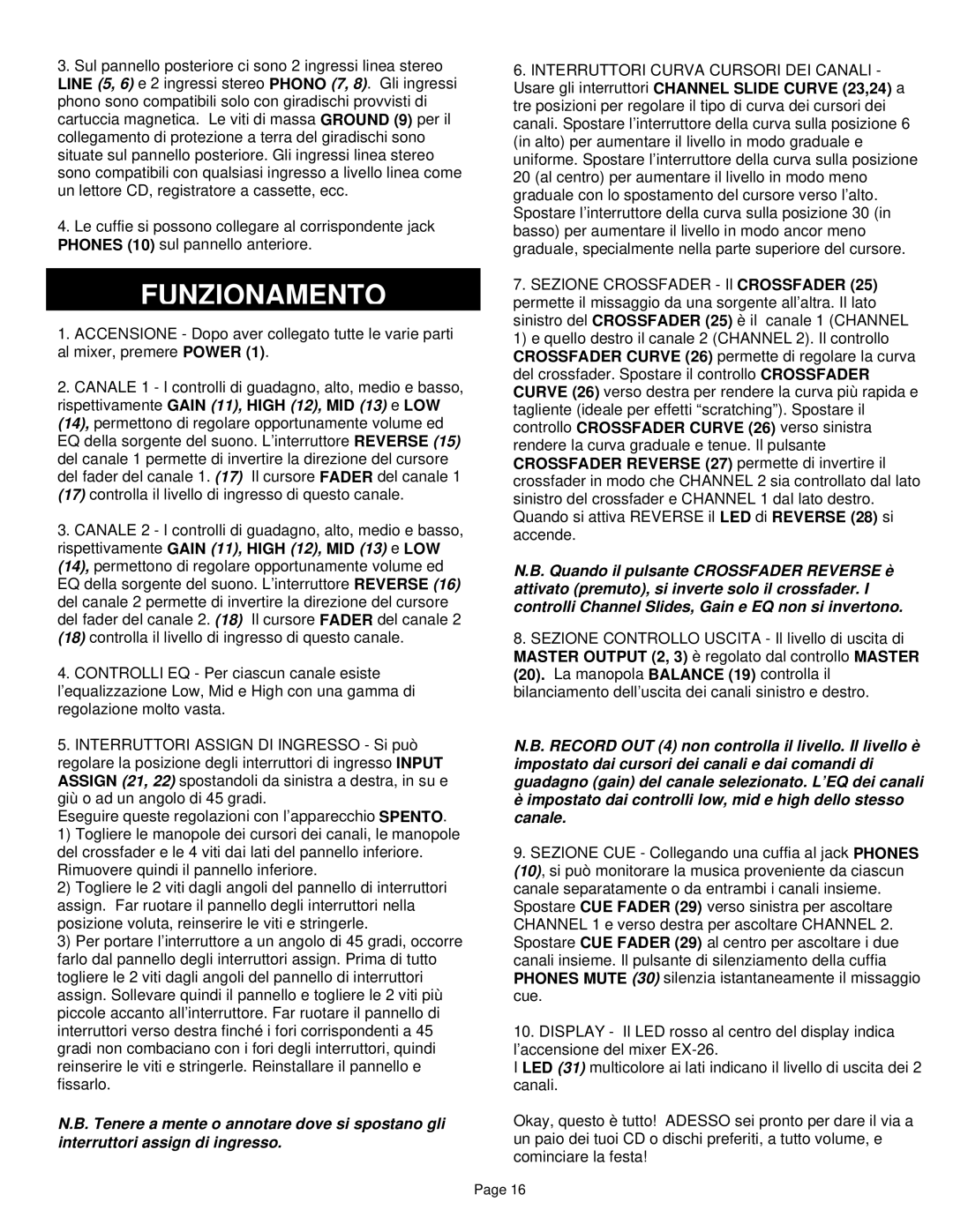 Gemini EX-26 manual Funzionamento 