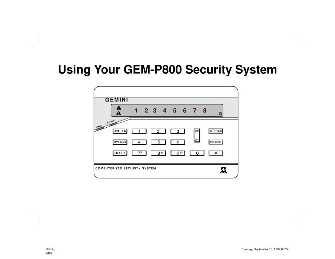 Gemini manual Using Your GEM-P800 Security System 