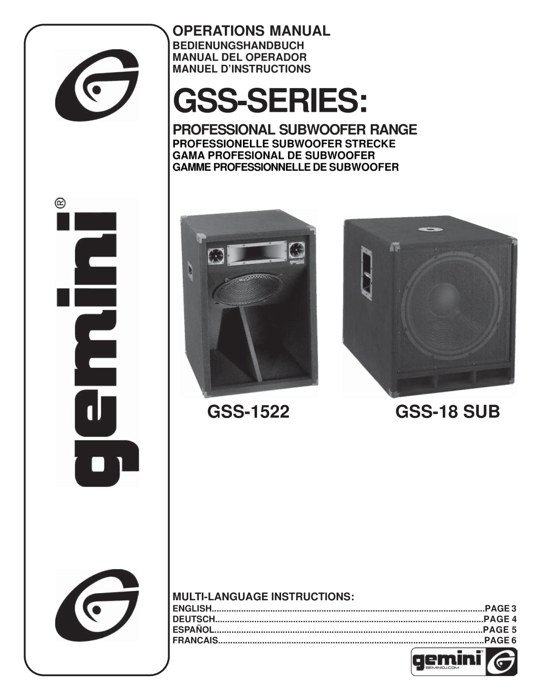 Gemini GSS-1522, GSS-18 manual Gss-Series 