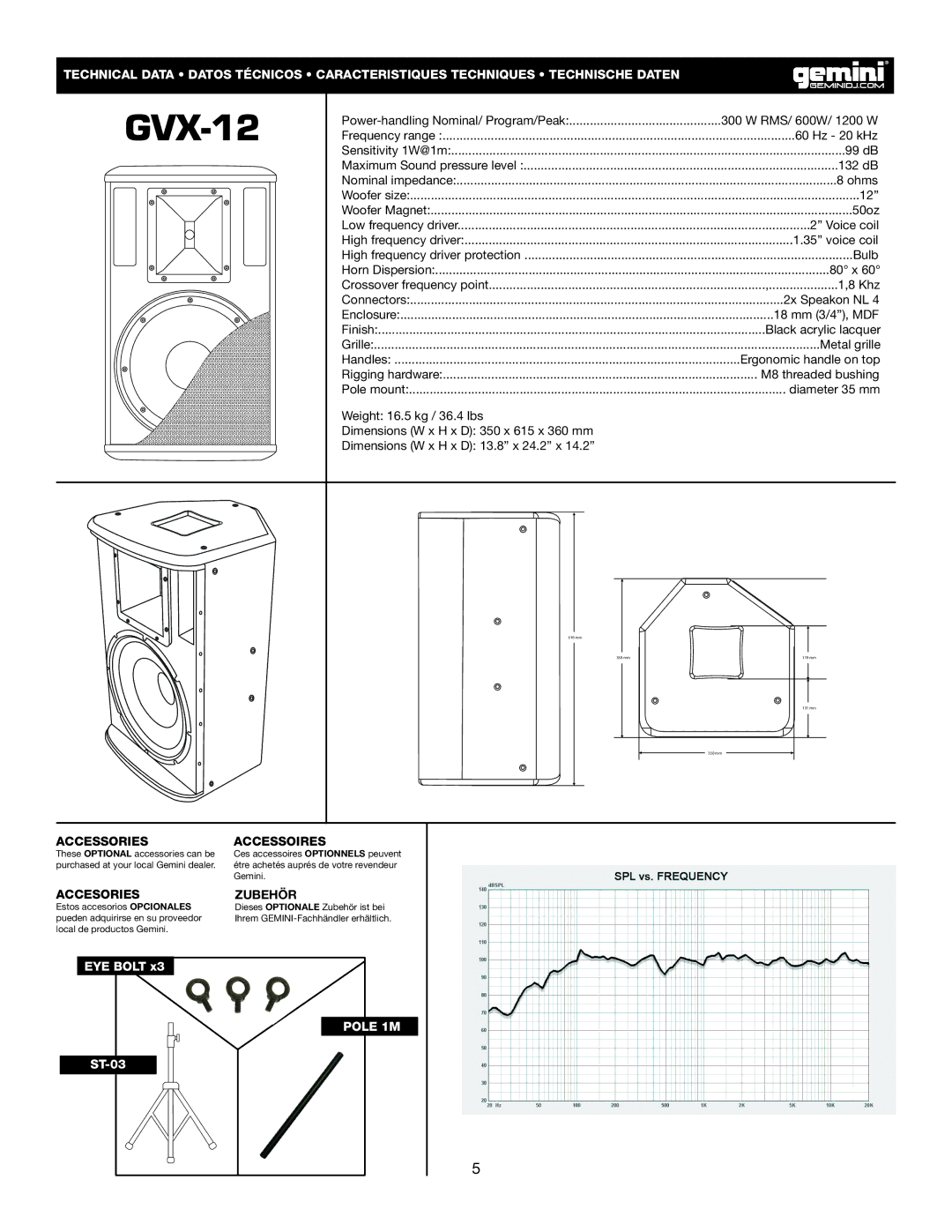 Gemini GVX-215, GVX-15 manual GVX-12, Accessories Accessoires, Accesories, Zubehör 