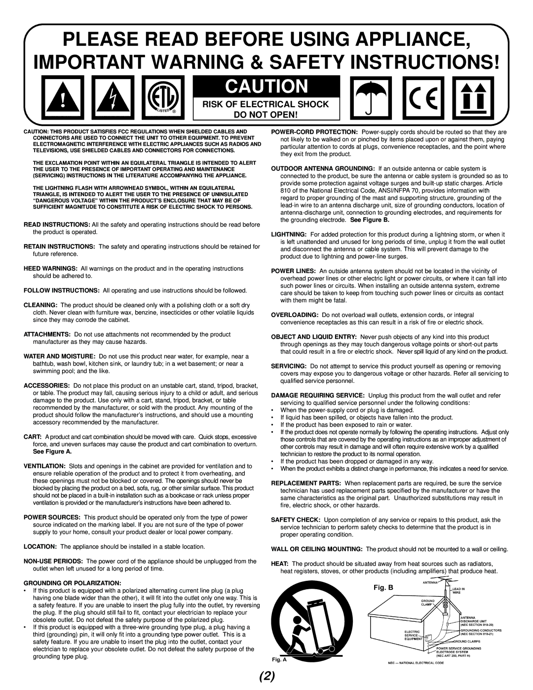 Gemini GXA-1600, GXA 750 manual Risk of Electrical Shock Do not Open, See Figure a 