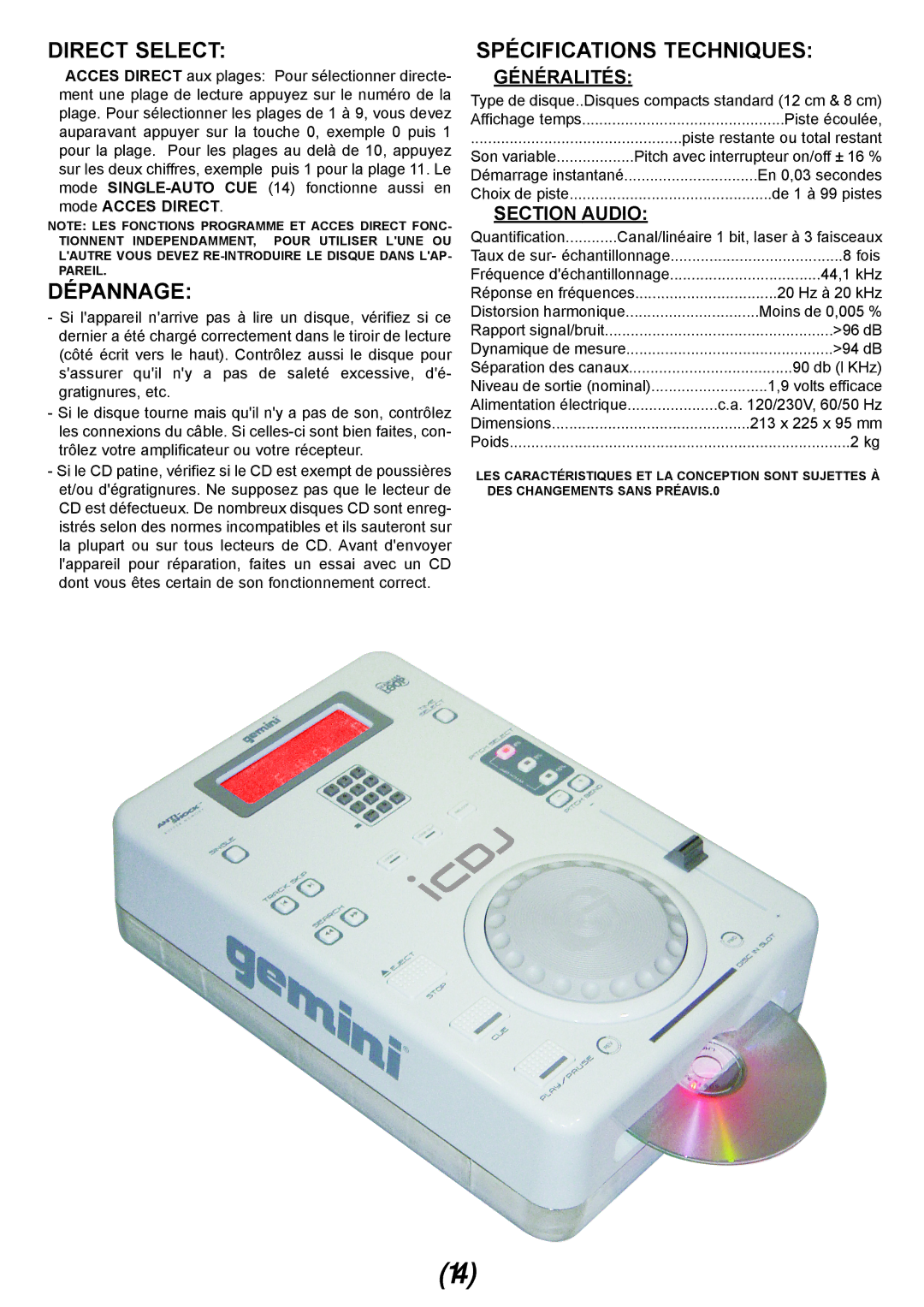 Gemini iCDJ manual Dépannage, Généralités 