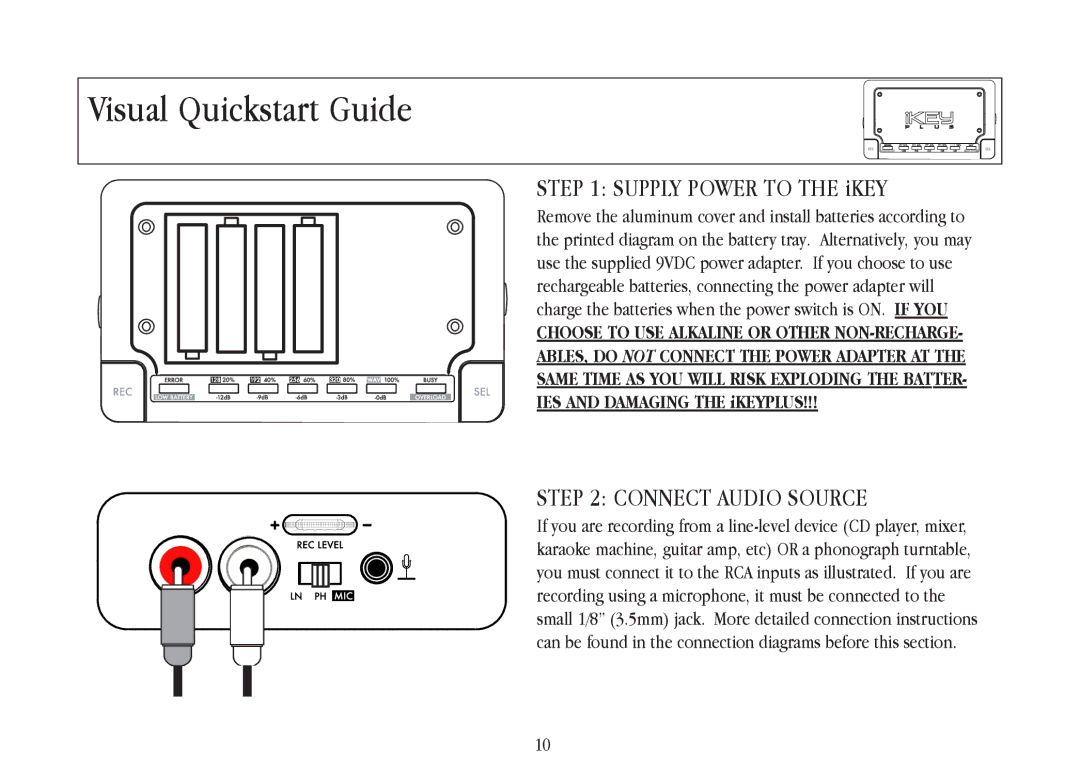 Gemini iKEYplus warranty Visual Quickstart Guide, Connect Audio Source 