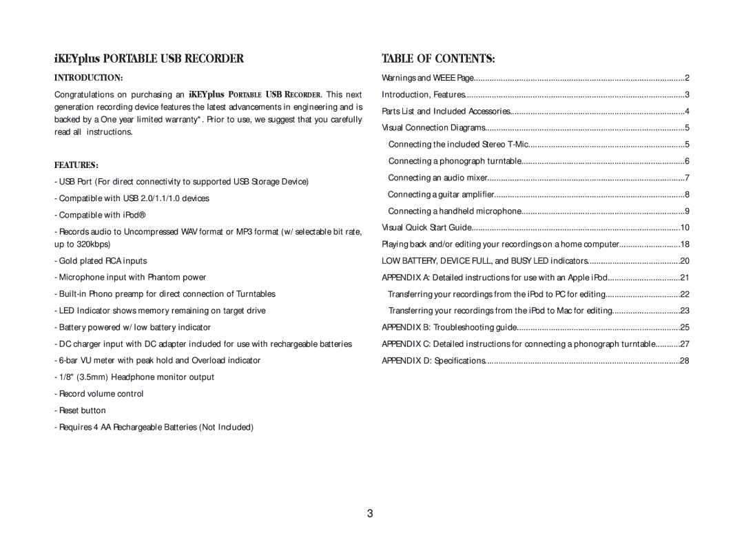 Gemini iKEYplus warranty Table of Contents 