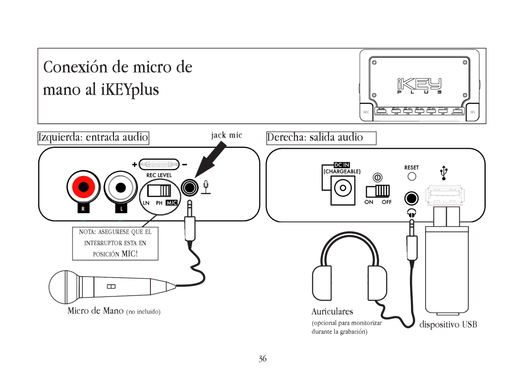 Gemini warranty Conexión de micro de mano al iKEYplus 