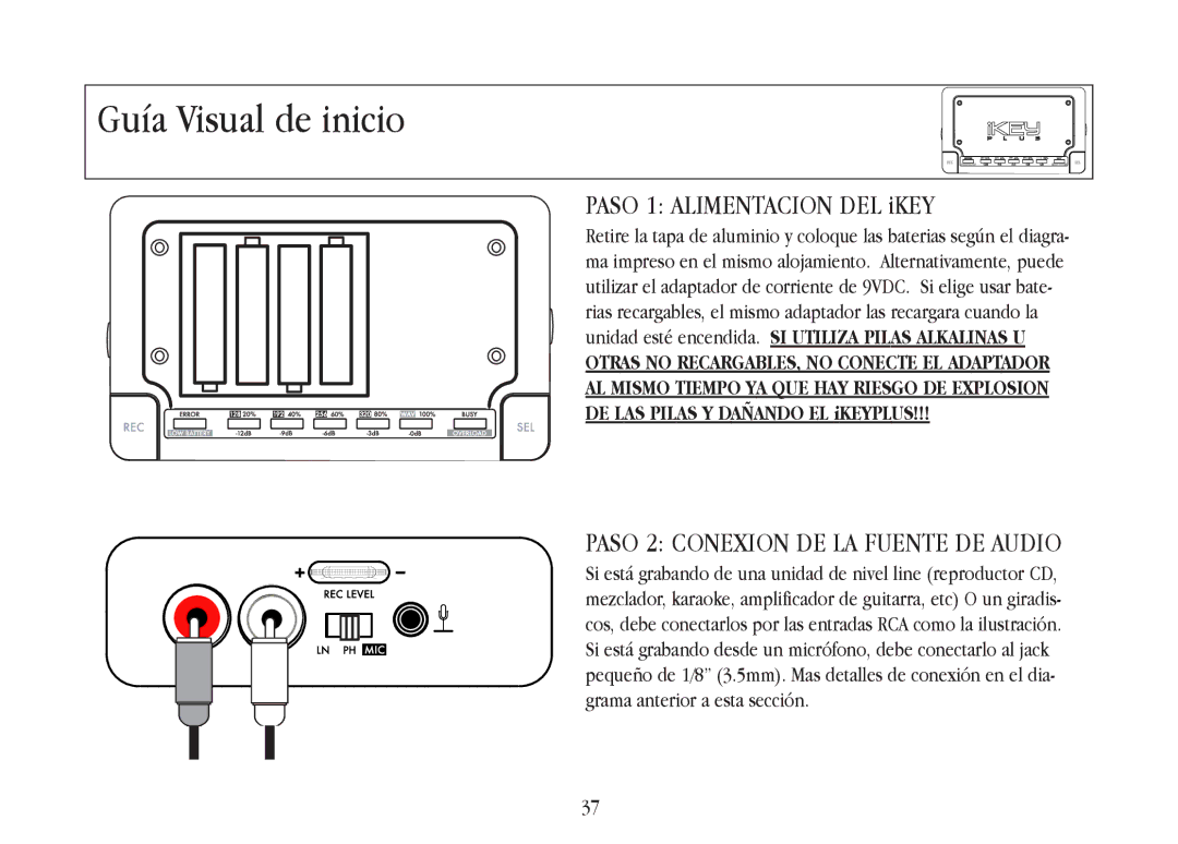 Gemini iKEYplus warranty Guía Visual de inicio, Paso 1 Alimentacion DEL iKEY 