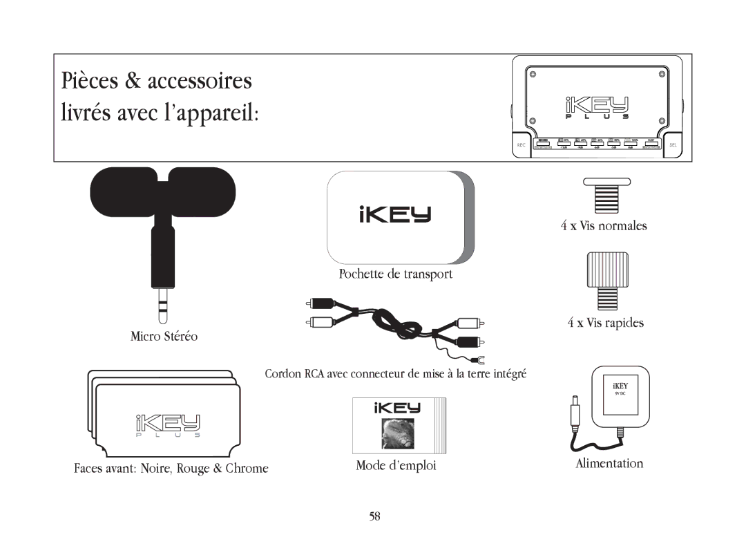 Gemini iKEYplus warranty Pièces & accessoires livrés avec l’appareil 