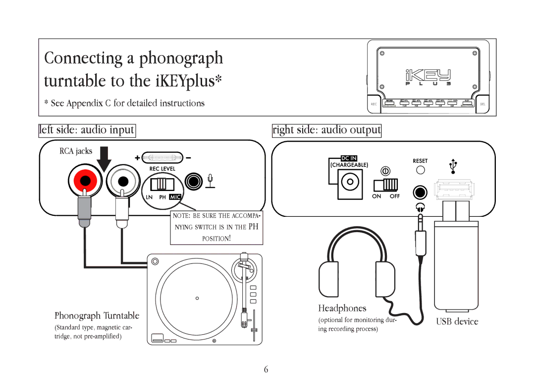 Gemini warranty Connecting a phonograph turntable to the iKEYplus 