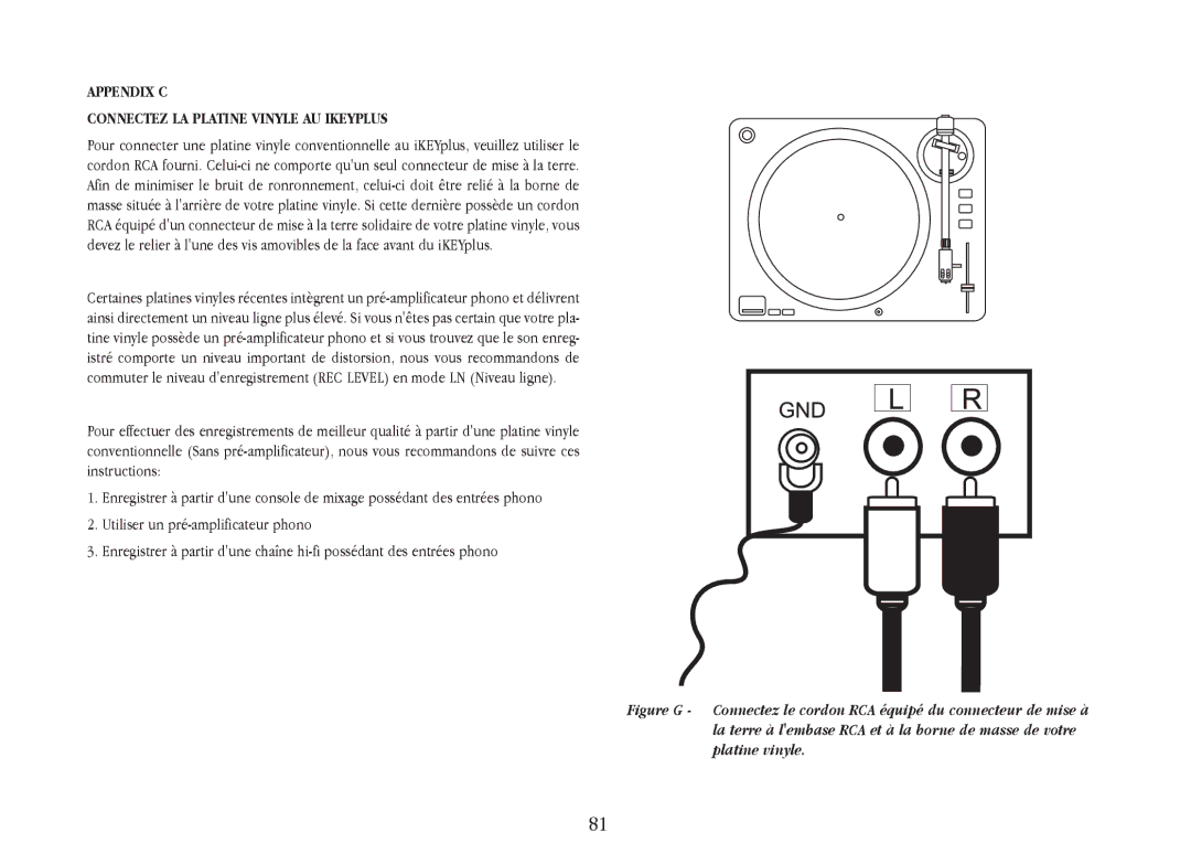 Gemini iKEYplus warranty Appendix C Connectez LA Platine Vinyle AU Ikeyplus 