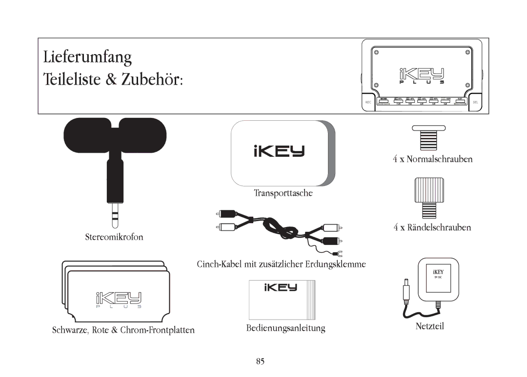 Gemini iKEYplus warranty Lieferumfang Teileliste & Zubehör 