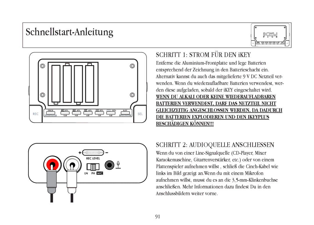 Gemini iKEYplus warranty Schnellstart-Anleitung, Schritt 2 Audioquelle Anschliessen 