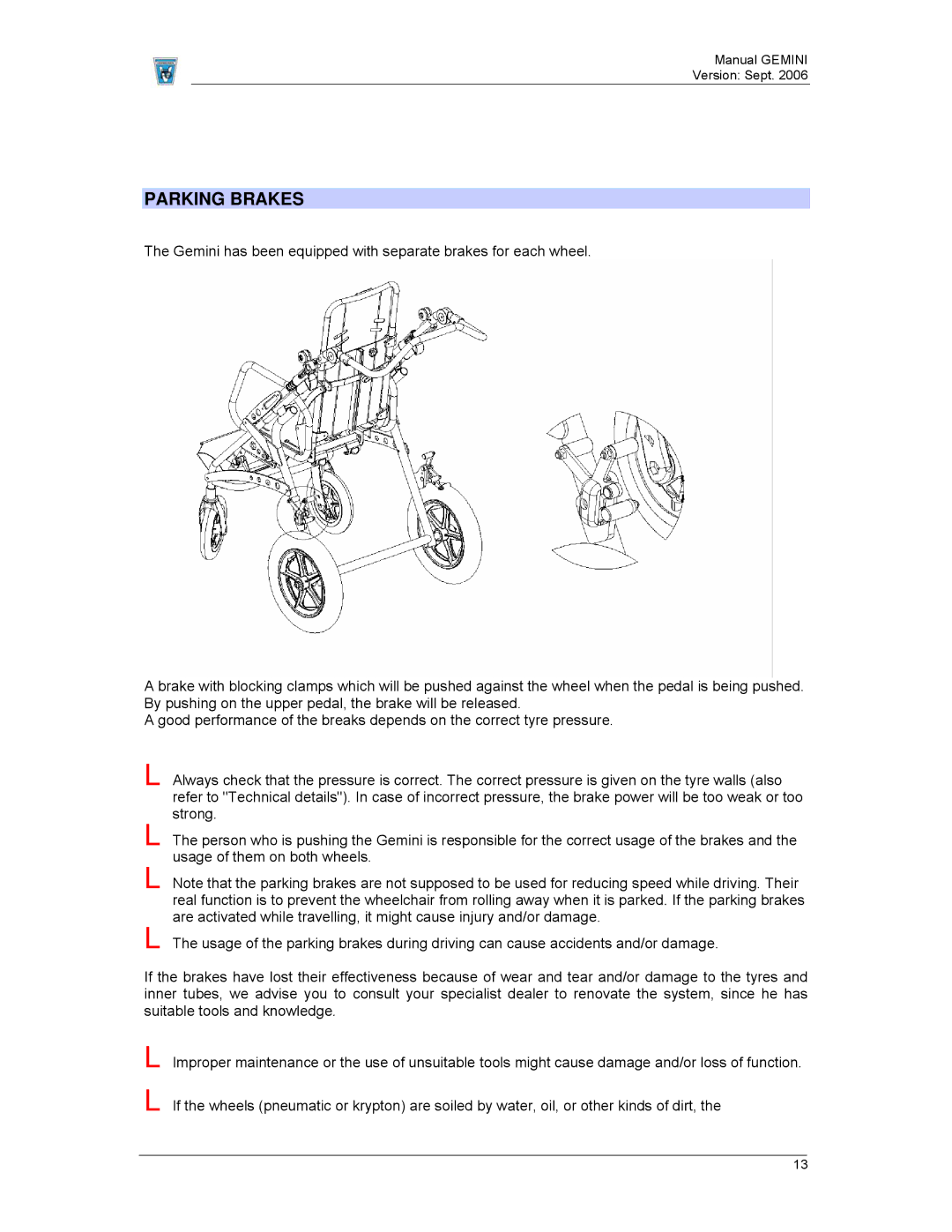 Gemini Industries 2920 lalmthout manual Parking Brakes 