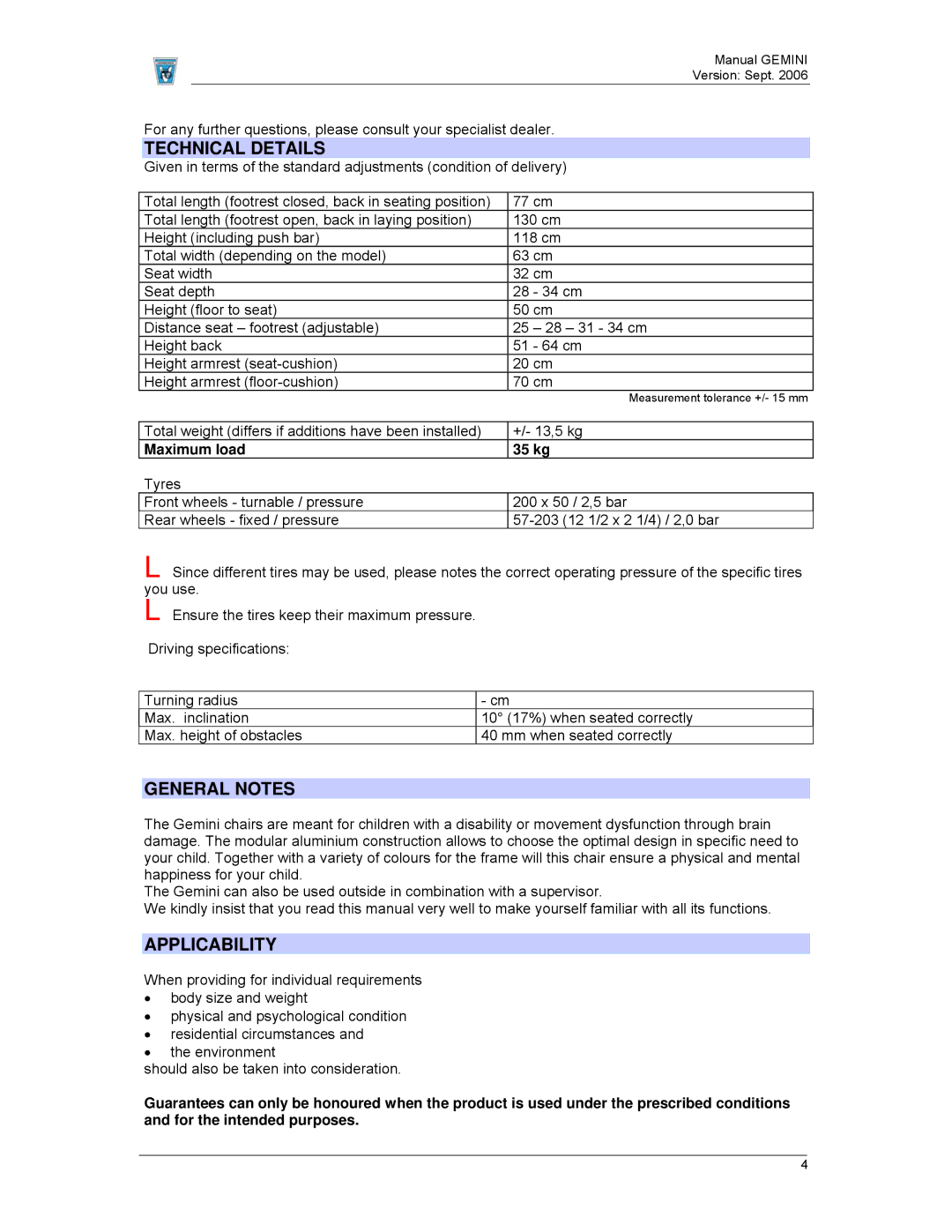 Gemini Industries 2920 lalmthout manual Technical Details, General Notes, Applicability 