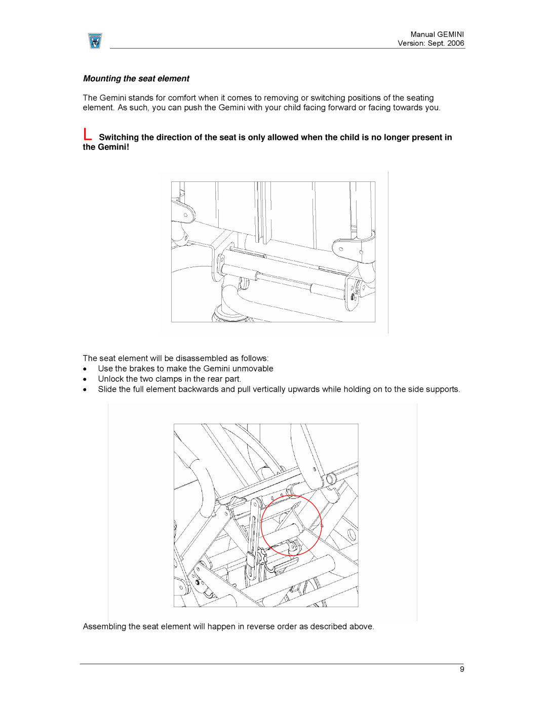 Gemini Industries 2920 lalmthout manual Mounting the seat element 