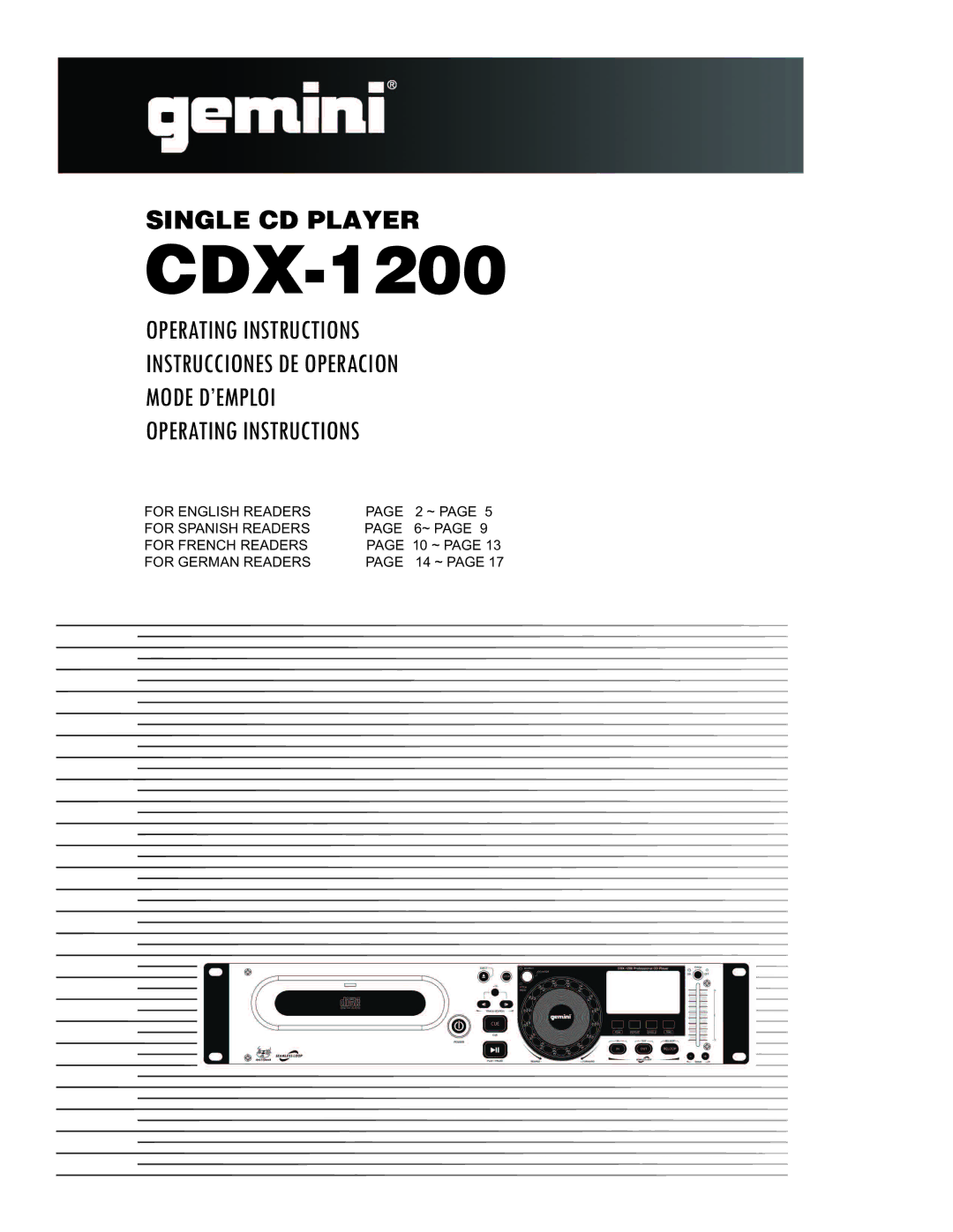 Gemini Industries CDX-1200 manual 