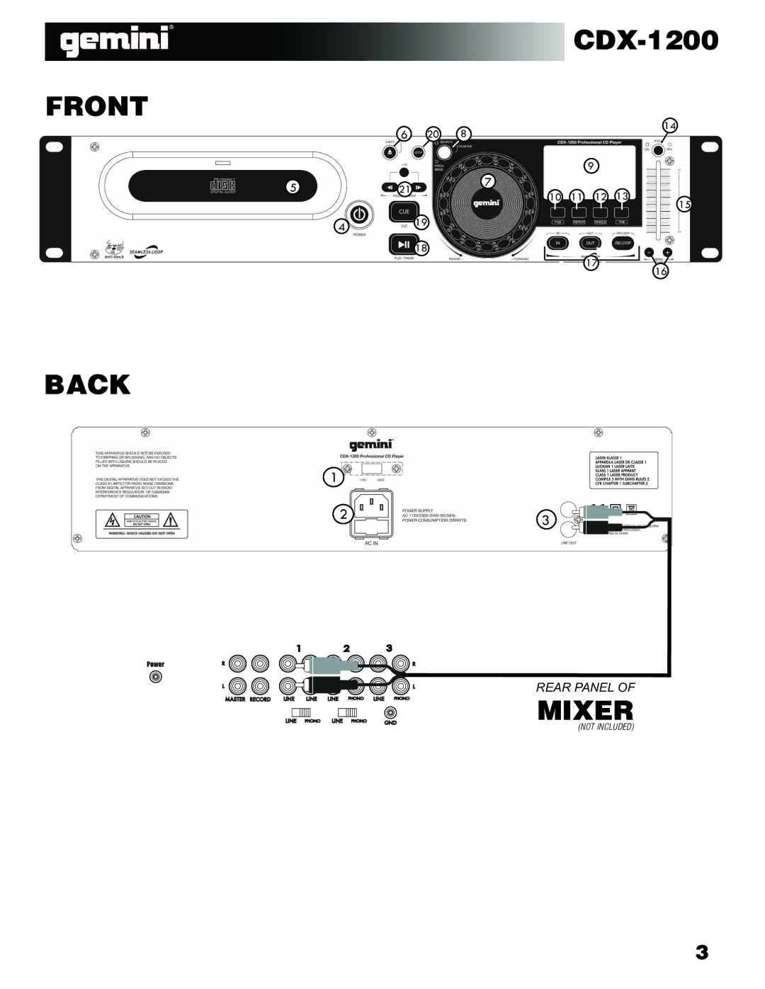 Gemini Industries CDX-1200 manual Front 